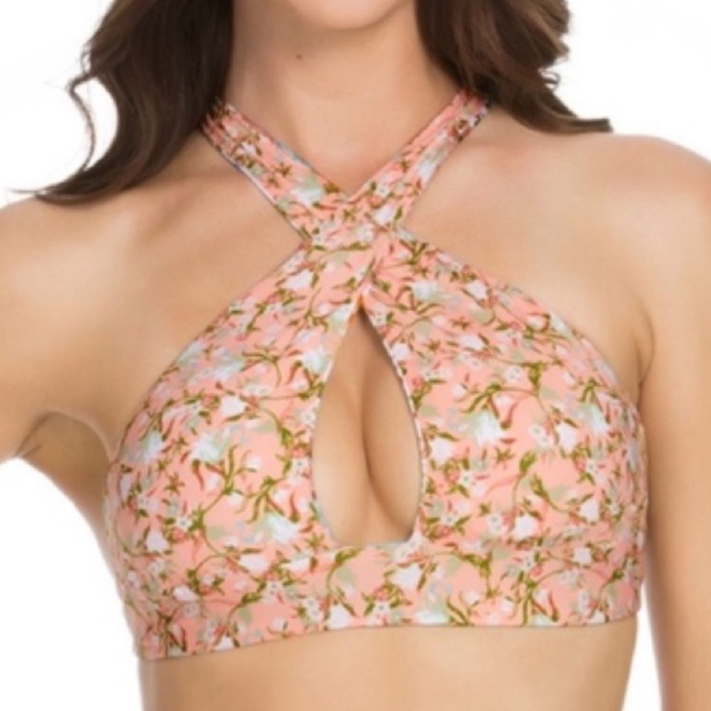 Soluna Swim Reversible Roses Halter Crisscross Bikini Top SZ L NWOT - Picture 2 of 6
